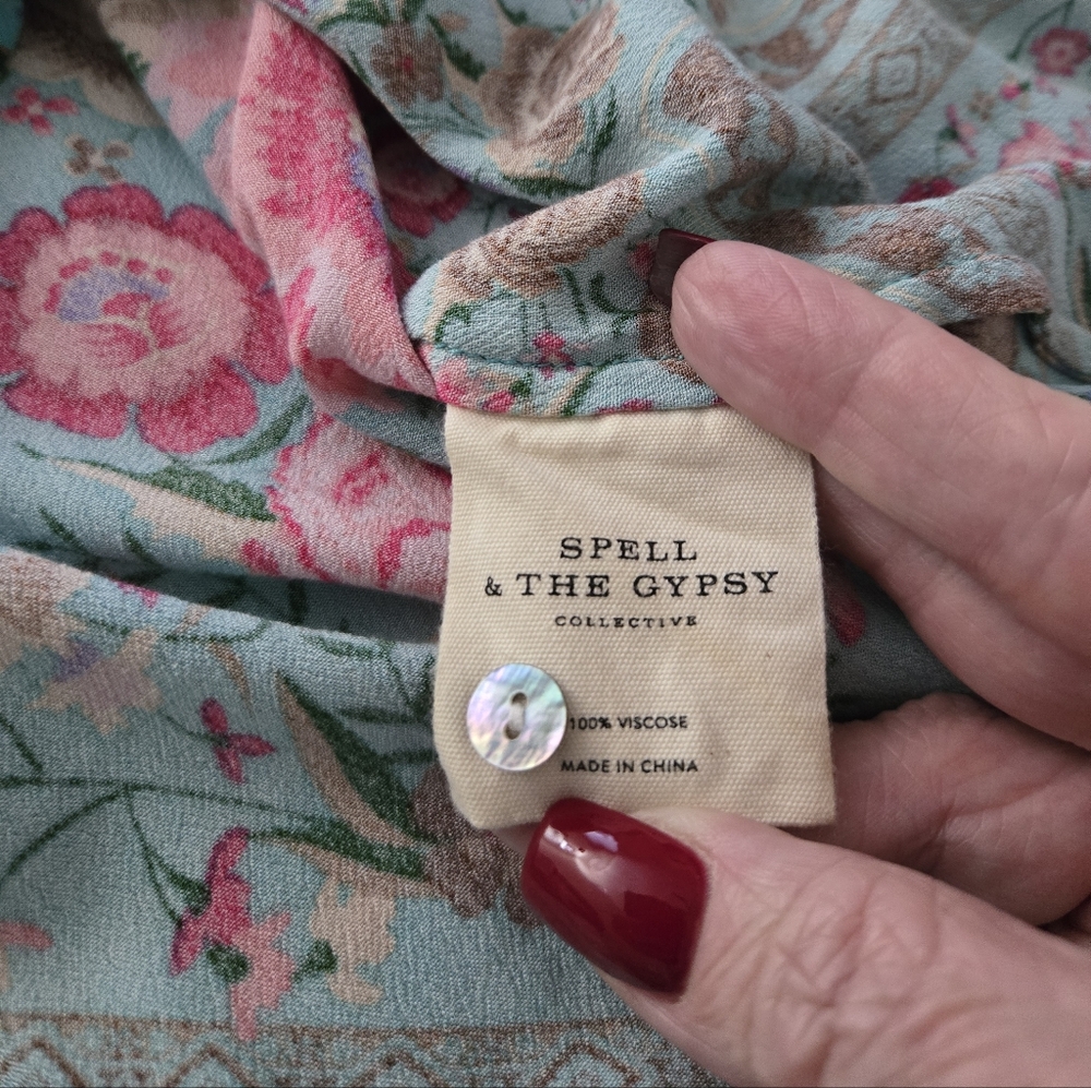 Spell Teal Babushka Blouse SZ XXL + Jasmine Fan NWT 🩵🩷 RESERVED❣️ - Picture 5 of 14